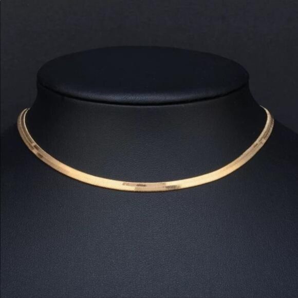 18” NEW GOLD HERRINGBONE SNAKE LINK CHAIN NECKLACE, NICE NECKLACE, CUTE NECKLACE - Picture 7 of 7